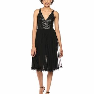 Dress the Population Womens Small Black Tracy Plunging Sequin Bodice Chiffon Fit